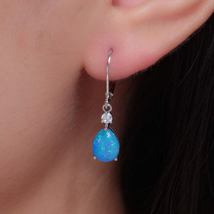 Blue Water Drop Opal Copper Zircon Earrings For Women