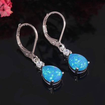Blue Water Drop Opal Copper Zircon Earrings For Women