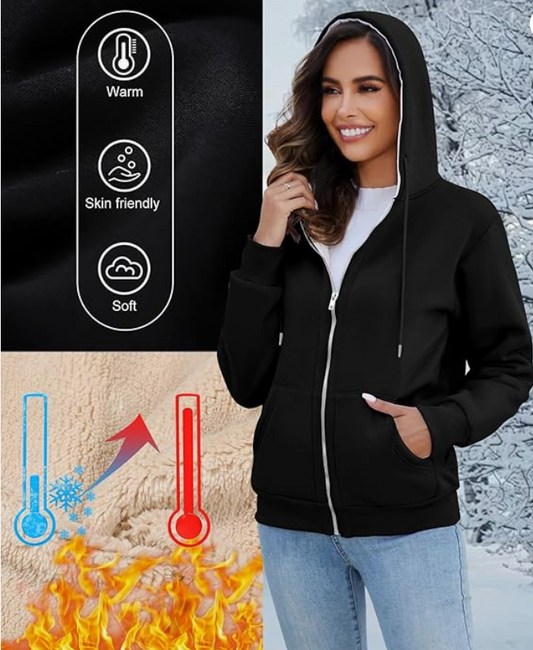 Chaqueta de forro polar cálido para mujer PEHMEA para mujer con cremallera completa Sudadera con capucha forrada de sherpa de peso pesado para mujeres