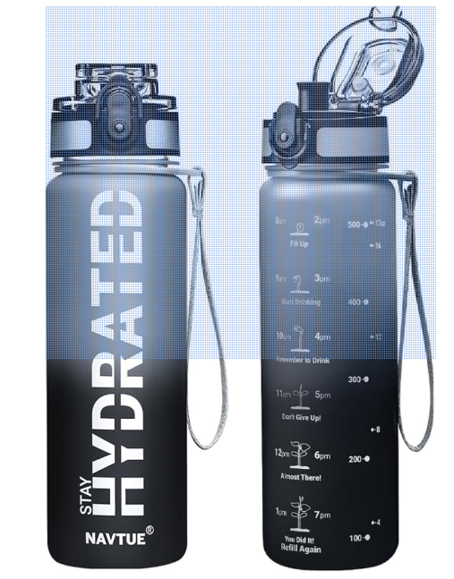 Water Bottle, 16OZ/ 500ML Sports Water Bottles with Time Marker Wide Mouth, Motivational and Leakproof Drink Bottle, BPA Free Tritan with Carry Strap for Gym Fitness Outdoor(1 Bottle)