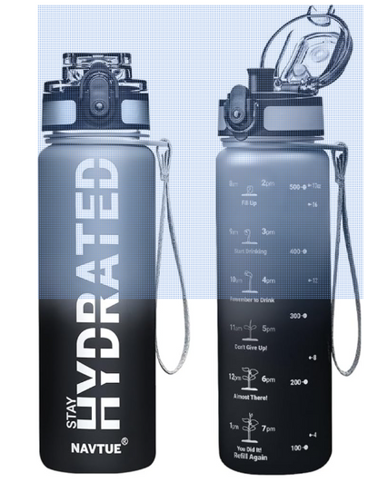 Water Bottle, 16OZ/ 500ML Sports Water Bottles with Time Marker Wide Mouth, Motivational and Leakproof Drink Bottle, BPA Free Tritan with Carry Strap for Gym Fitness Outdoor(1 Bottle)