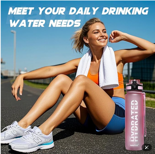 Water Bottle, 16OZ/ 500ML Sports Water Bottles with Time Marker Wide Mouth, Motivational and Leakproof Drink Bottle, BPA Free Tritan with Carry Strap for Gym Fitness Outdoor(1 Bottle)