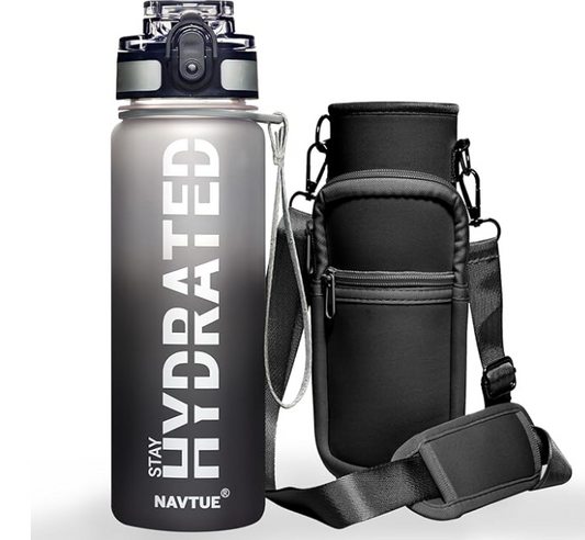 Water Bottle, 16OZ/ 500ML Sports Water Bottles with Time Marker Wide Mouth, Motivational and Leakproof Drink Bottle, BPA Free Tritan with Carry Strap for Gym Fitness Outdoor(1 Bottle)